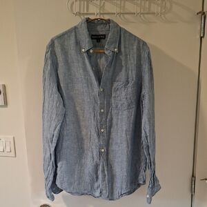 J. Crew Men's 100% Linen French/Cornflower Blue Button-up Shirt (Size US S)